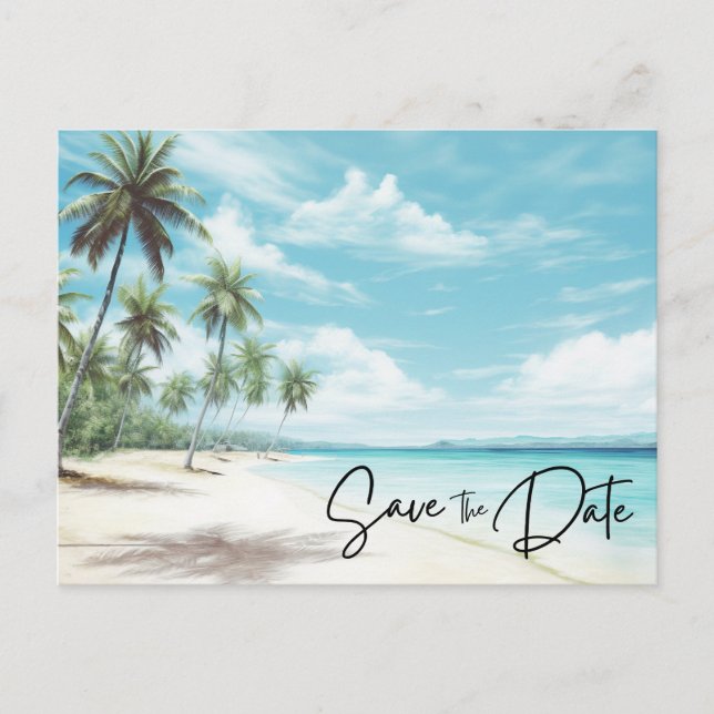 Postal De Anuncios Foto De Boda De Destino De Playa Guardar La Fecha (Anverso)