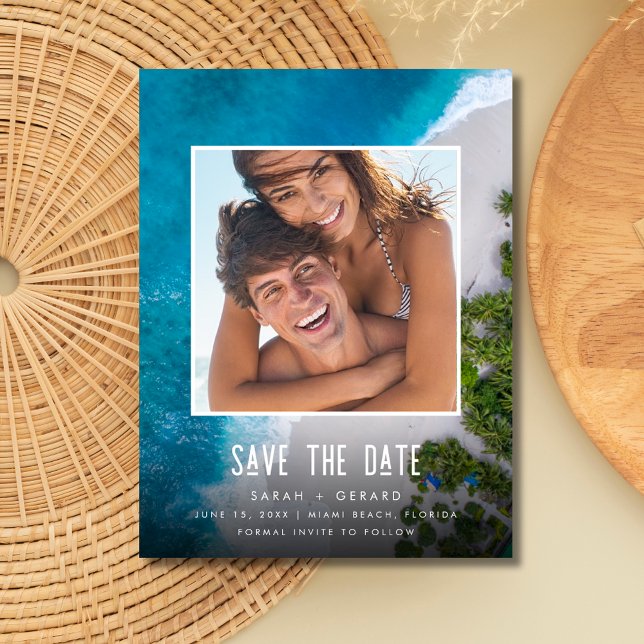 Postal De Anuncios Foto de boda de playa Guardar la fecha (Beach Wedding Photo Save the Date)
