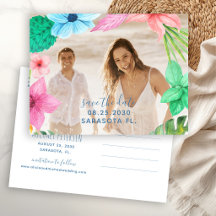 Foto de boda en playa tropical para guardar la fec