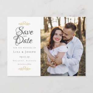 Postal De Anuncios Foto de boda para guardar la fecha Elegantes coraz