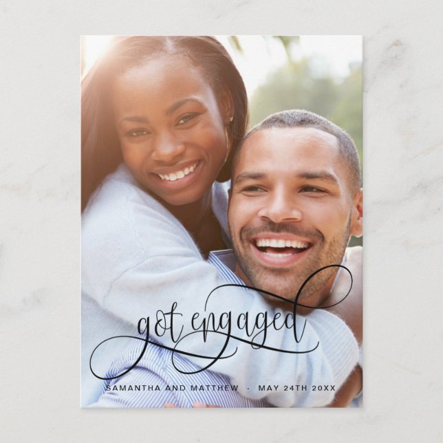 Postal De Anuncios Foto de compromiso Caligrafía en negro, Compromiso (Anverso)