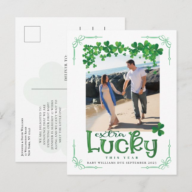 Postal De Anuncios Foto de embarazo en el Día de San Patricio (Anverso / Reverso)