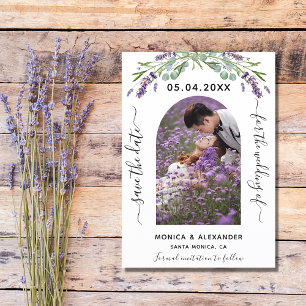 Postal De Anuncios Foto de eucalipto lavanda QR boda save the date
