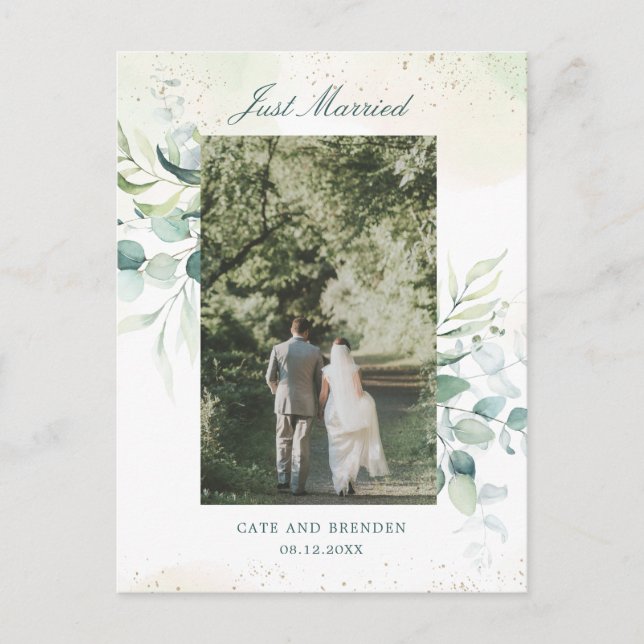Postal De Anuncios Foto de Eucalyptus Greenery Elopement Boda (Anverso)