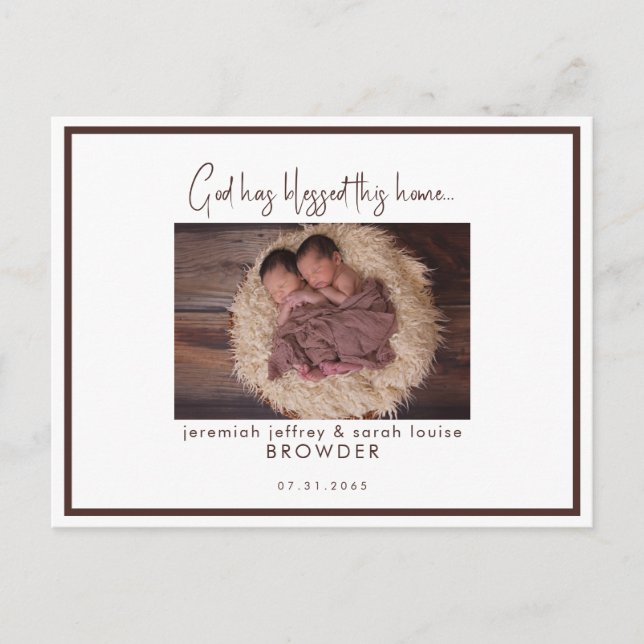 Postal De Anuncios Foto De Gemelos Que Dios Ha Bendecido Este Nacimie (Anverso)