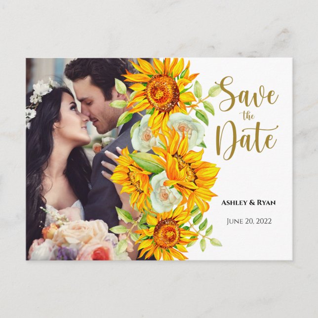 Postal De Anuncios Foto de girasol Boda Guardar la fecha  (Anverso)