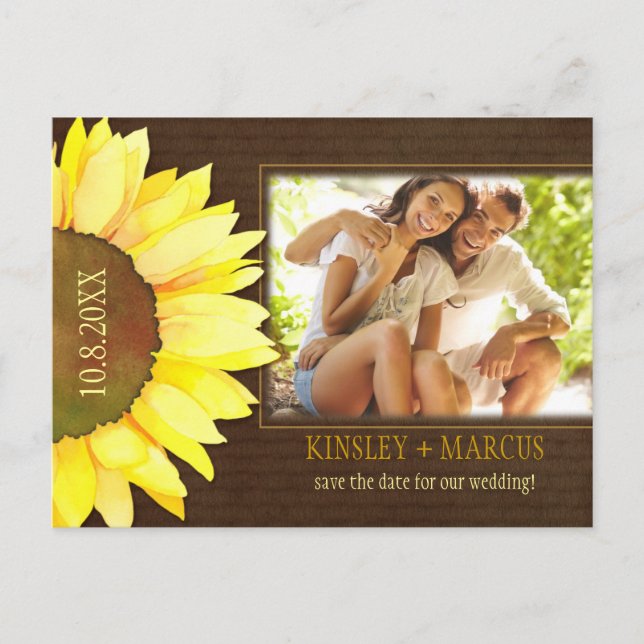 Postal De Anuncios Foto de Girasol de Otoño Boda Guardar la Fecha (Anverso)