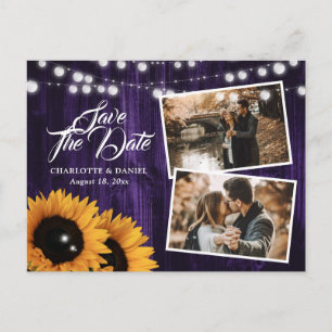 Postal De Anuncios Foto de Girasol Púrpura para Aviso de Boda