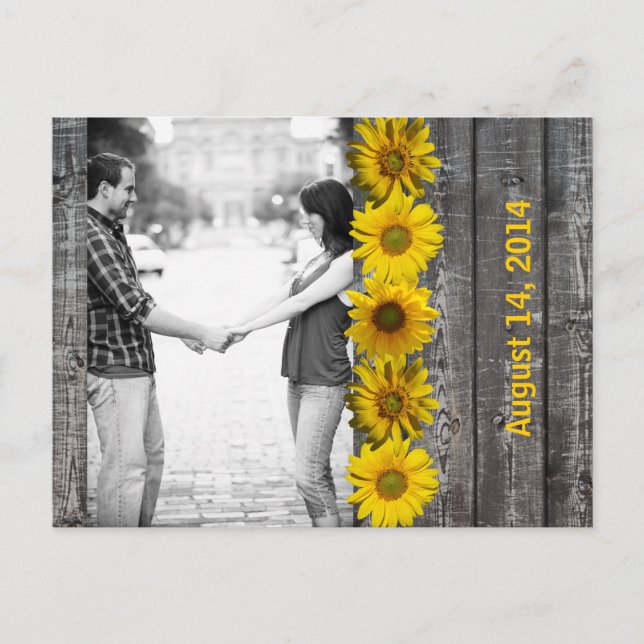 Postal De Anuncios Foto de girasoles amarillos en madera gris para gu (Anverso)