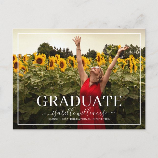 Postal De Anuncios Foto de girasoles de graduación moderna (Anverso)