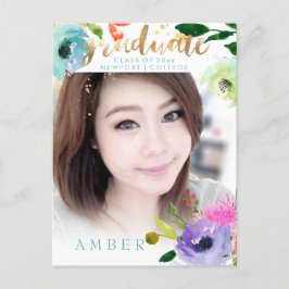 Postal De Anuncios Foto de graduación de PixDezines con acuarela flor