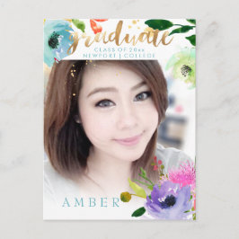 Postal De Anuncios Foto de graduación de PixDezines con acuarela flor