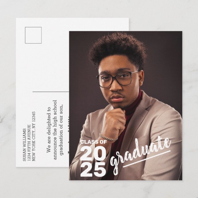 Postal De Anuncios Foto de graduación de secundaria de clase moderna  (Anverso / Reverso)
