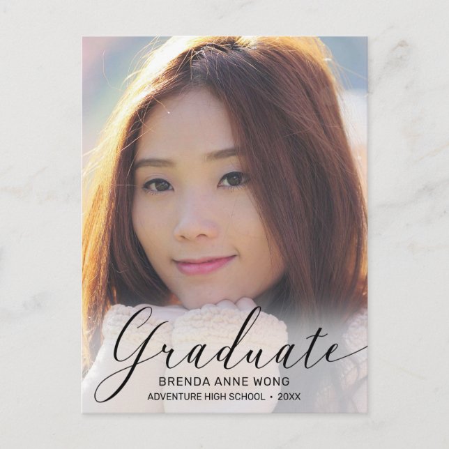 Postal De Anuncios Foto de graduación Guión negro moderno 2023 (Anverso)