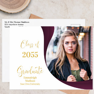 Postal De Anuncios Foto de graduación moderna con onda blanca y grana