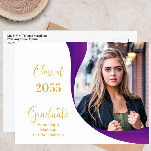 Postal De Anuncios Foto de graduación moderna de onda blanca/púrpura