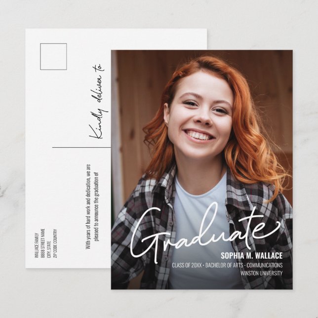 Postal De Anuncios Foto de graduada universitaria personalizada (Anverso / Reverso)