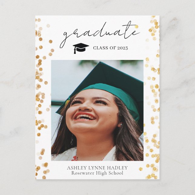 Postal De Anuncios Foto de Graduado con Oro Moderno (Anverso)