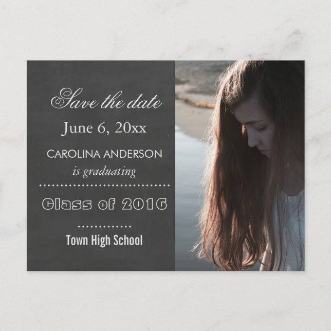 Postal De Anuncios Foto de graduado en pizarra Save The Date (Anverso)
