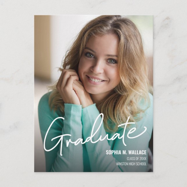 Postal De Anuncios Foto de graduado personalizada de escritura modern (Anverso)