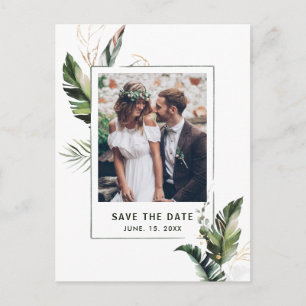 Postal De Anuncios Foto de hojas tropicales para boda Save the Date