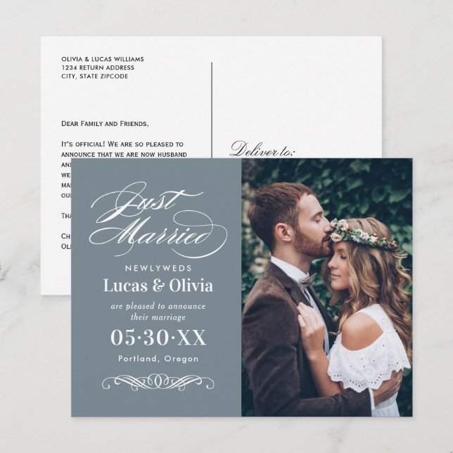 Postal De Anuncios Foto de la elegante boda gris recién casada (Anverso / Reverso)