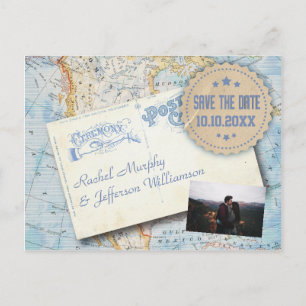 Postal De Anuncios Foto de Mapa Antiguo para Boda Save The Date