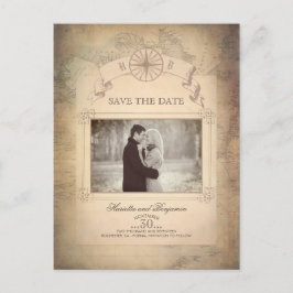 Postal De Anuncios Foto de Mapa Mundial Antiguo Save the Date