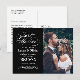 Postal De Anuncios Foto de matrimonio elegante blanco y negro recién 