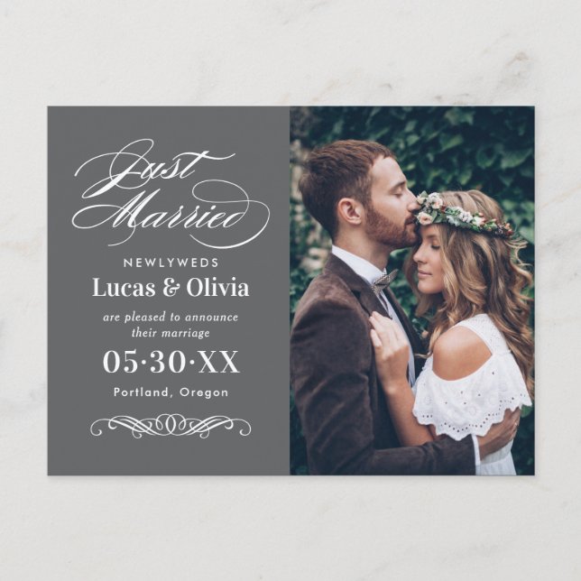 Postal De Anuncios Foto de matrimonio elegante con carbón vegetal rec (Anverso)