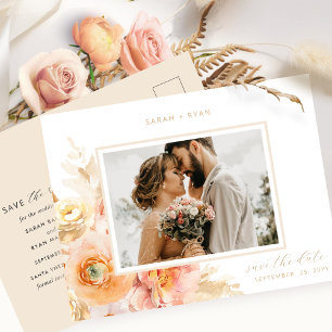 Postal De Anuncios Foto de melocotón sonrosado y boda de crema para g