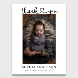 Postal De Anuncios Foto de nacimiento con guión de corazón de agradec