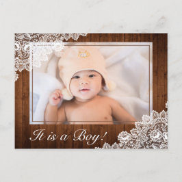 Postal De Anuncios Foto de nacimiento de bebé niño con madera rústica