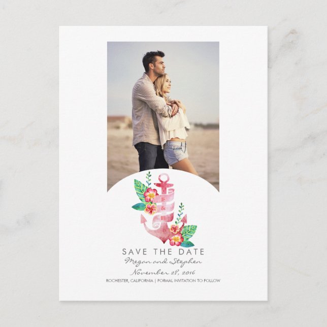 Postal De Anuncios Foto de Nautical Beach Anchor Save the Date (Anverso)
