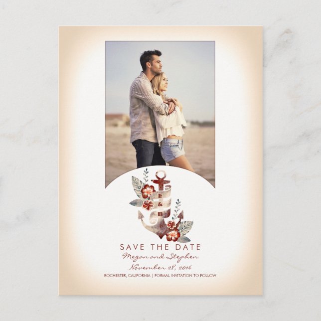 Postal De Anuncios Foto de Nautical Beach Anchor Save the Date (Anverso)