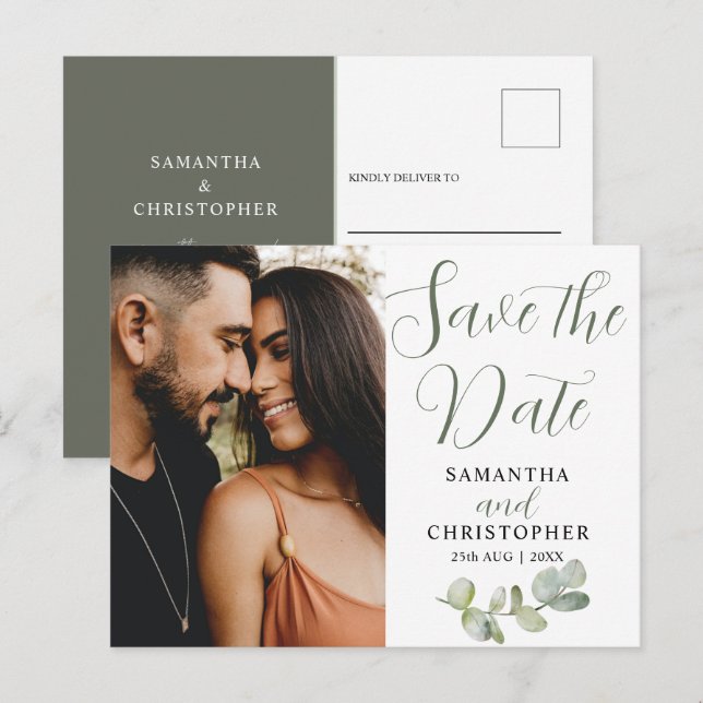 Postal De Anuncios Foto de parejas elegantes con eucaliptos Save the  (Anverso / Reverso)