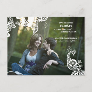 Postal De Anuncios Foto de Pavón Floral Antiguo para Guardar la Fecha