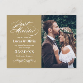 Postal De Anuncios Foto de recién casados en oro antiguo atemporal