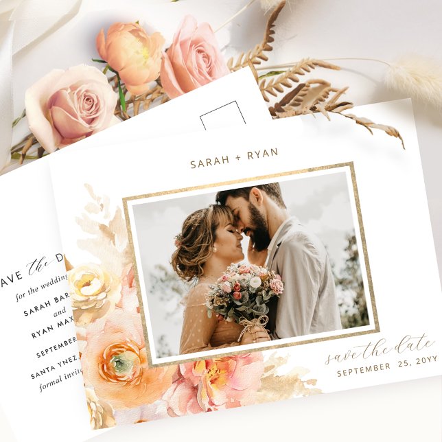 Postal De Anuncios Foto de Rubor Cream Gold Wedding Save the Date (Subido por el creador)