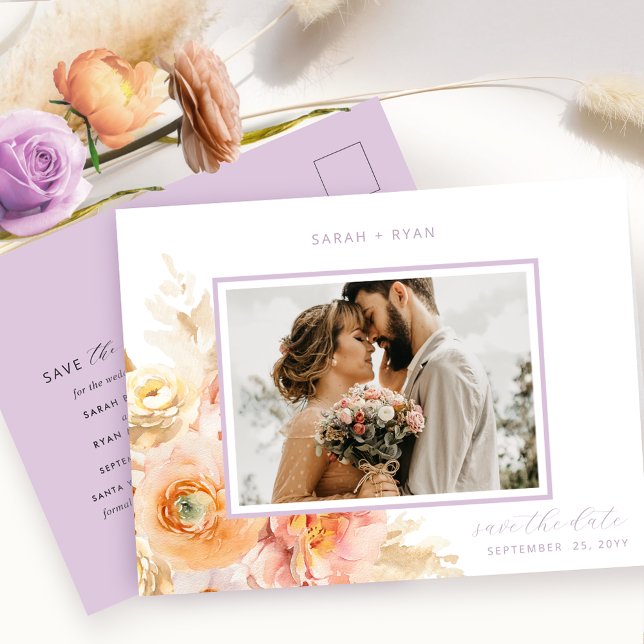 Postal De Anuncios Foto de Rubor Lavender Wedding Save the Date (Subido por el creador)