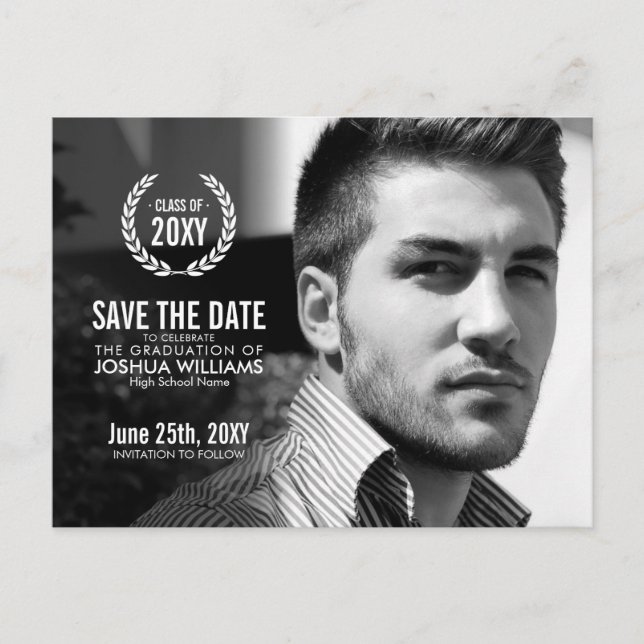 Postal De Anuncios Foto de Wreath de graduación moderna salva la fech (Anverso)