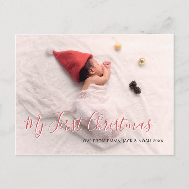Postal De Anuncios Foto del bebé Primer Día de Navidad (Anverso)