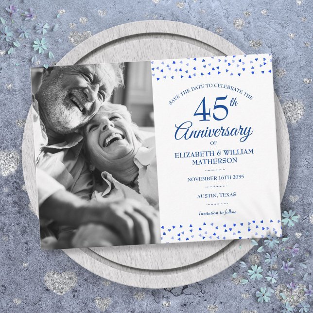 Postal De Anuncios Foto del día de salvación del 45º aniversario 65 (45th 65th Anniversary Hearts Save the Date Photo Announcement Postcard)