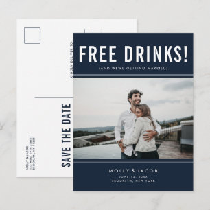 Postal De Anuncios Foto Divertida de Bebidas Gratis Boda de Azul Mari