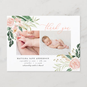 Postal De Anuncios Foto elegante floral rosa gracias nacimiento