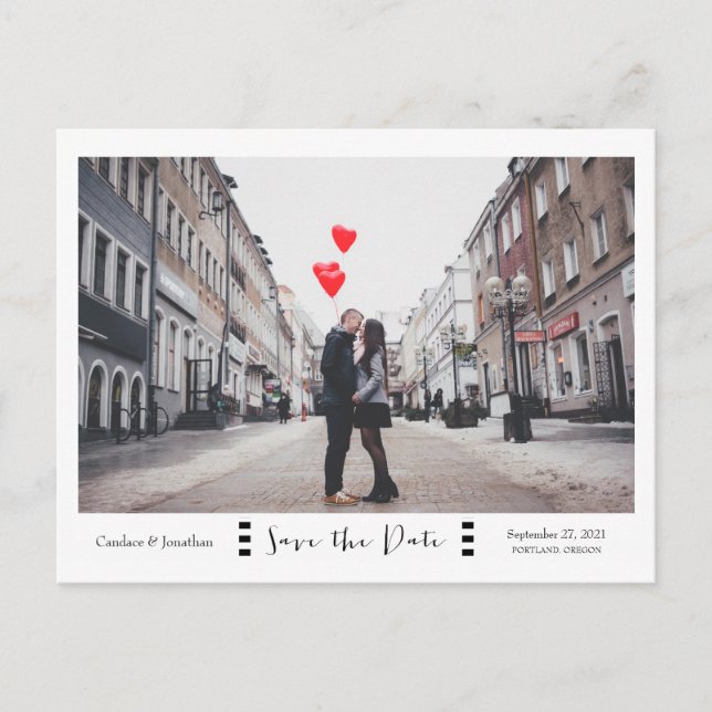 Postal De Anuncios Foto en Blanco y Negro Save the Date Moderna (Anverso)