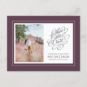 Postal De Anuncios Foto Guardar Fecha Morado Chic Elegante Boda