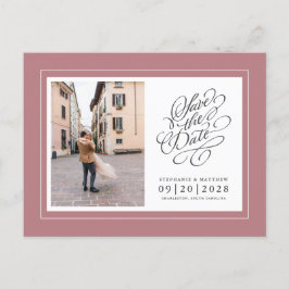Postal De Anuncios Foto guardar fecha Rosa Polvoriento Elegante Boda