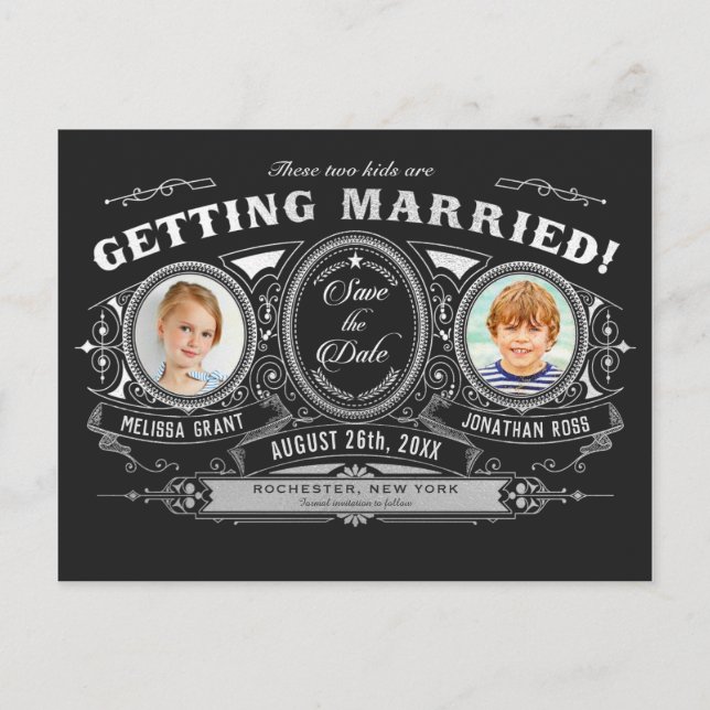 Postal De Anuncios Foto infantil Guardar el Relieve metalizado platea (Anverso)