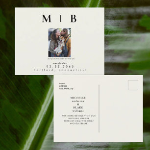 Postal De Anuncios Foto mascota Monograma Crema Guardar Boda de fecha